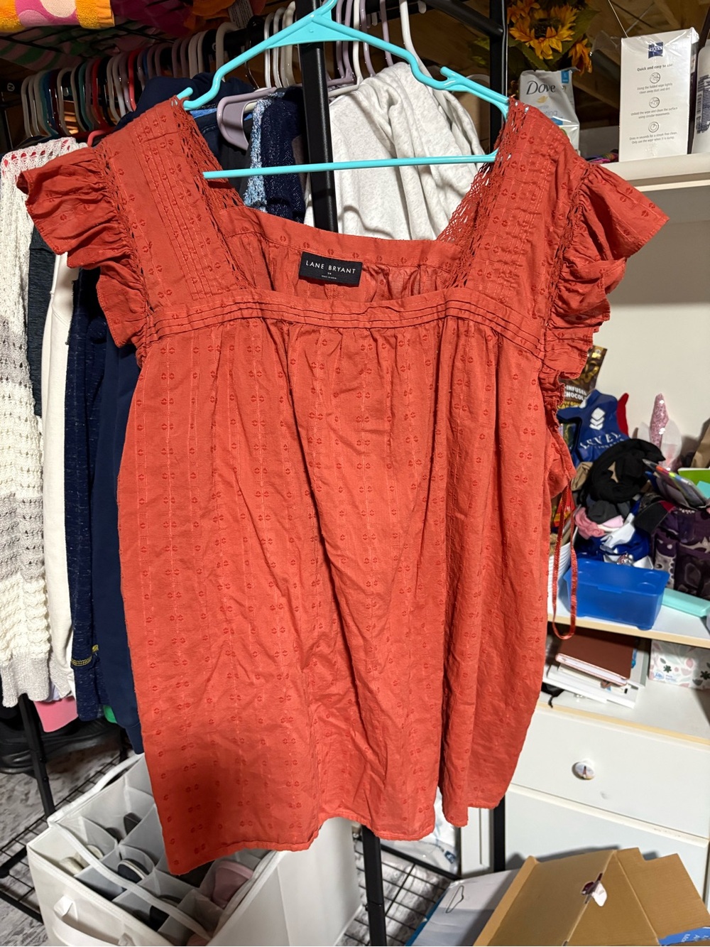 Lane Bryant Rust Red Eyelet Square-Neck Peasant Blouse